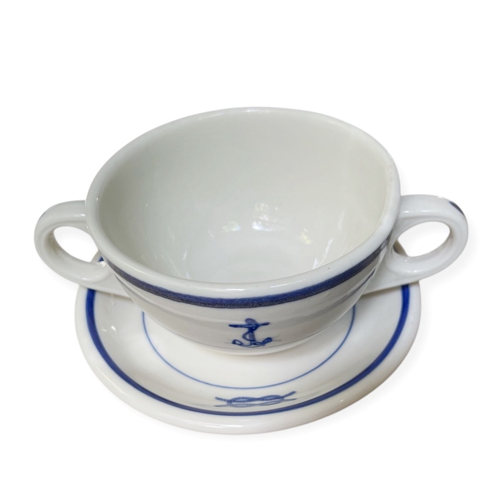 RARE Vintage US Navy Fouled Anchor China Double Handled Coffee Cup & Saucer - Picture 2 of 7